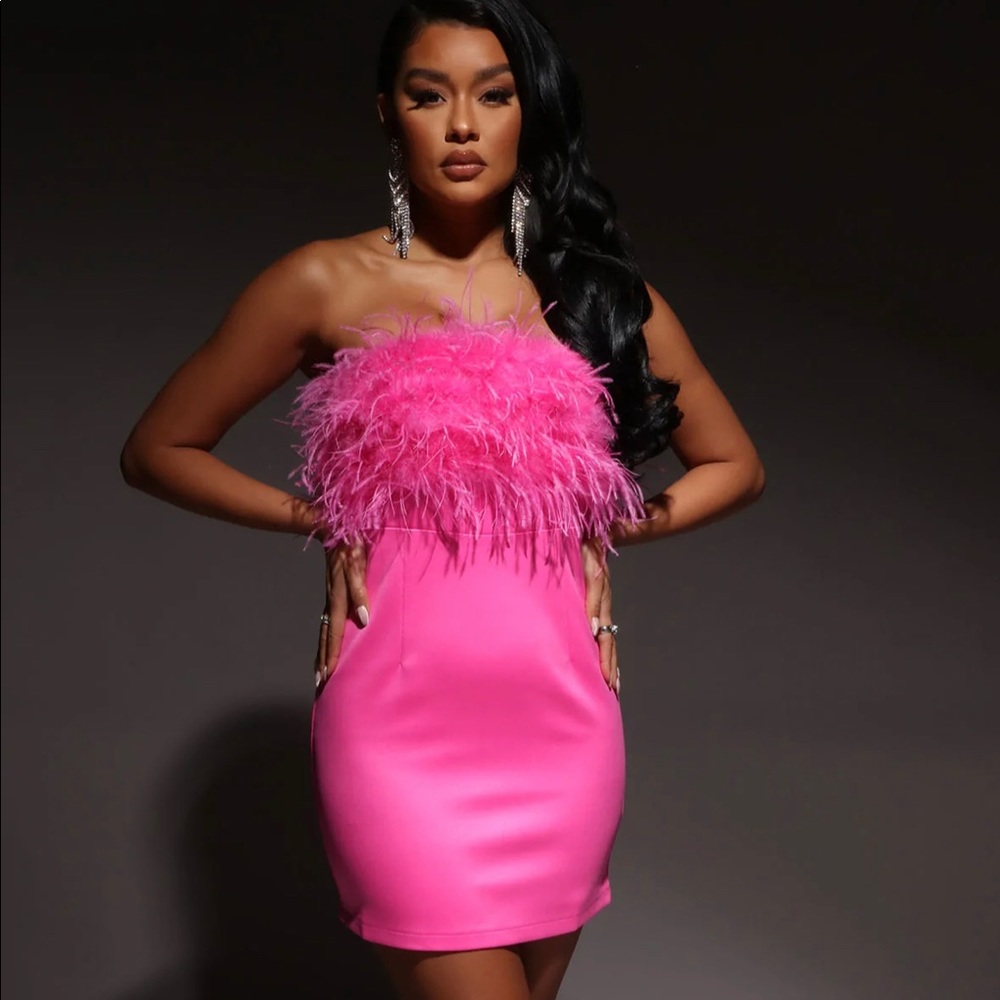 Fashion Nova Marissa Feather trim Mini dress